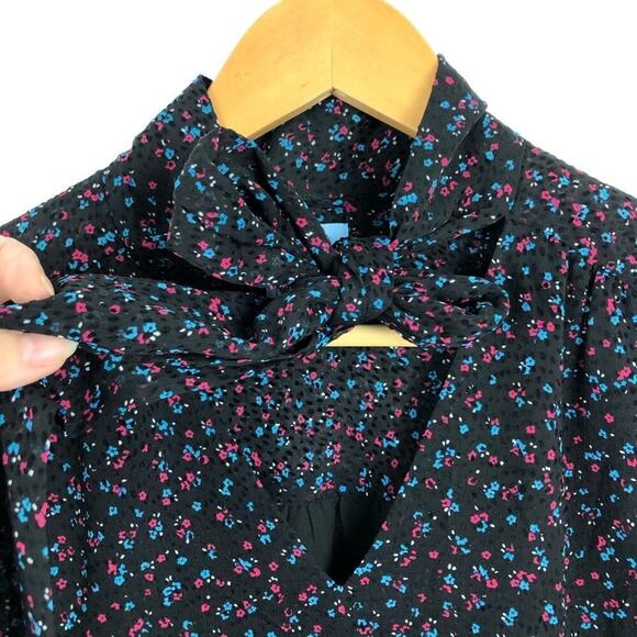 CeCe Long Sleeve Black Dress Wisttful Blooms Size 4 Retro Ditzy-floral Tie Neck - Picture 6 of 16